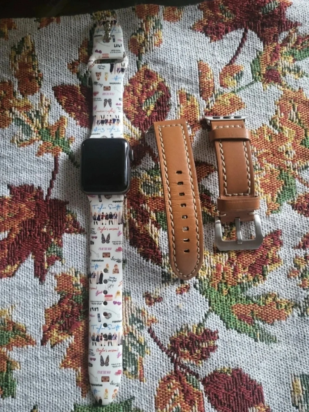 Apple Watch with White Multicolor Patterned Silicone Band